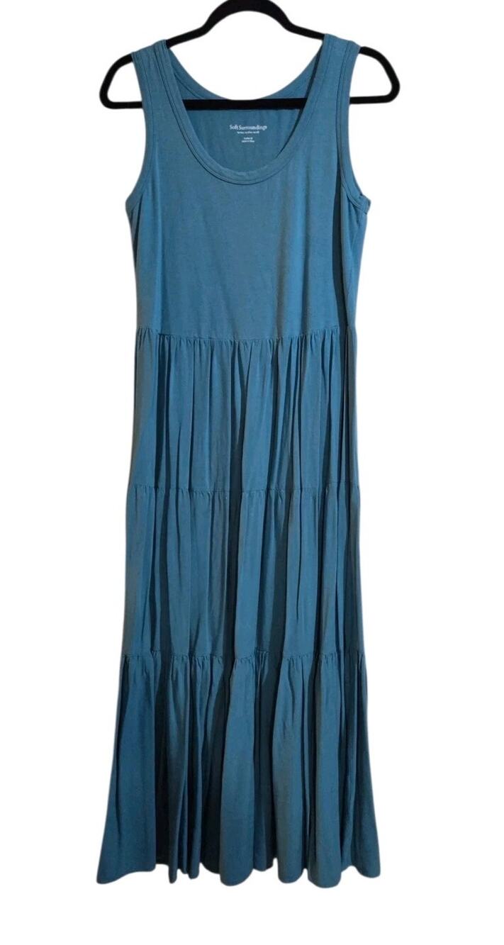 Soft Surrounding Maxi Tank Dress Tiered Cotton Summer Casual Beachy Medium Petit
